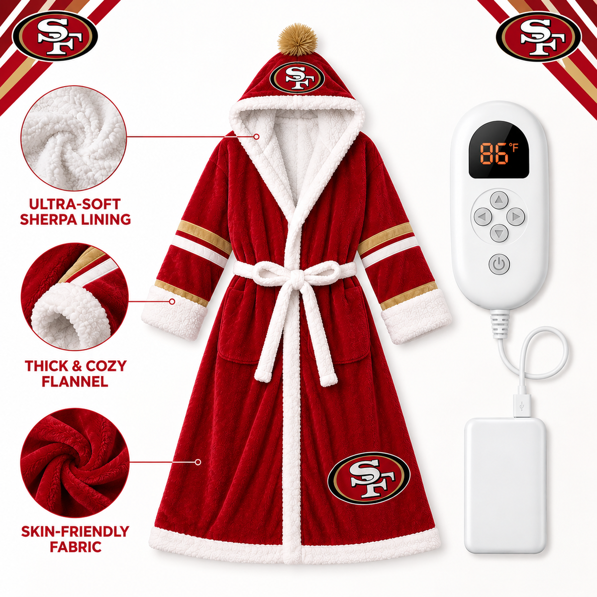 Heated Fan Robe — Sherpa-Lined Game Day Robe