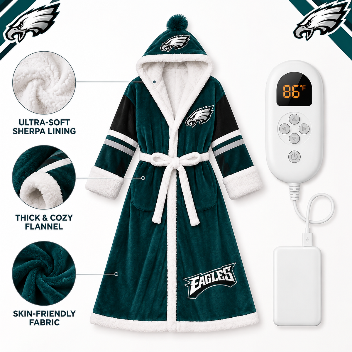Heated Fan Robe — Sherpa-Lined Game Day Robe